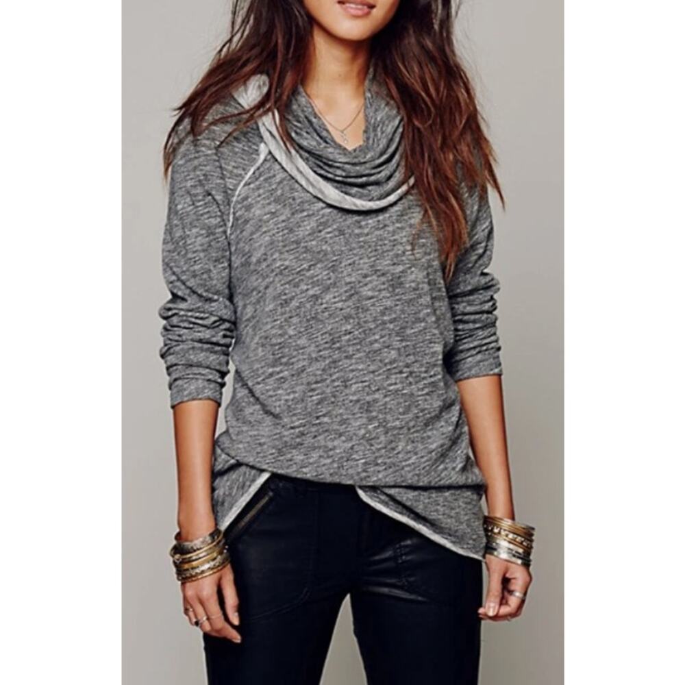 Free People Cocoon Cowl Top Womens Medium Lagenlook Heather Gray Hippie Gorpcore